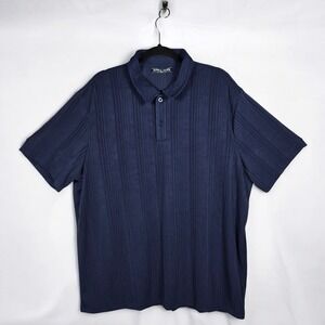 PJ Paul Jones‎ Polo Shirt 2XL Mens Navy Blue Striped Textured Short Sleeve